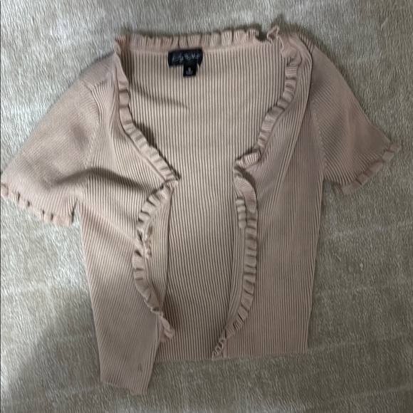 Say What? Tan Ruffled Buttoned Blouse - Picture 4 of 4